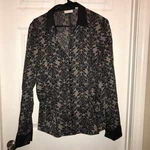 Black Damask Button Down Blouse